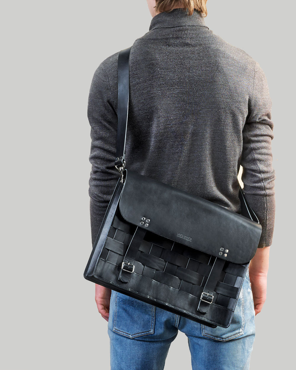 Näver Backpack / Shoulder Bag in Black leather