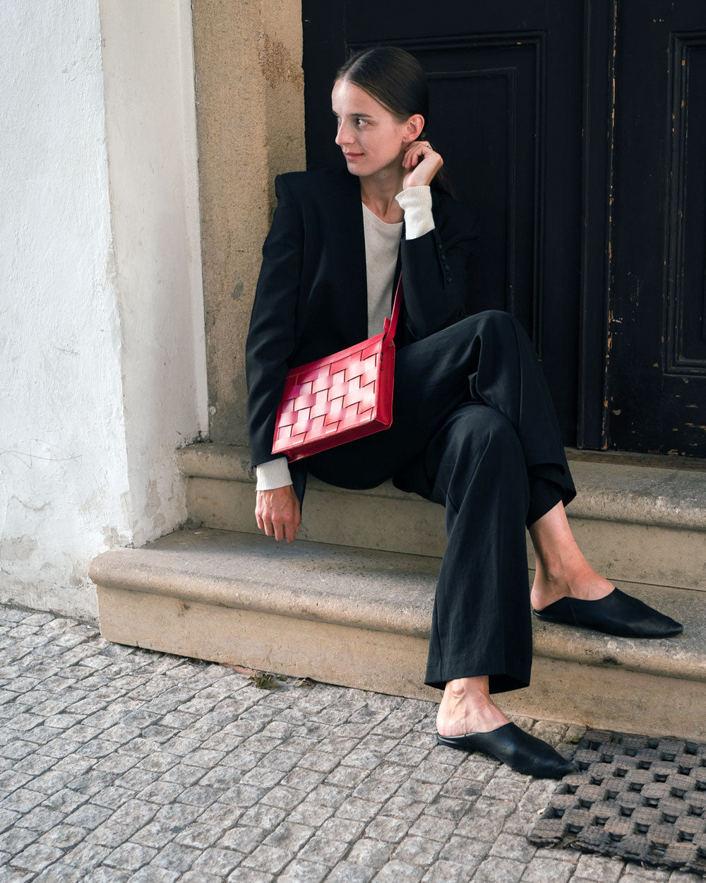 Näver Small Shoulder Bag In Red leather