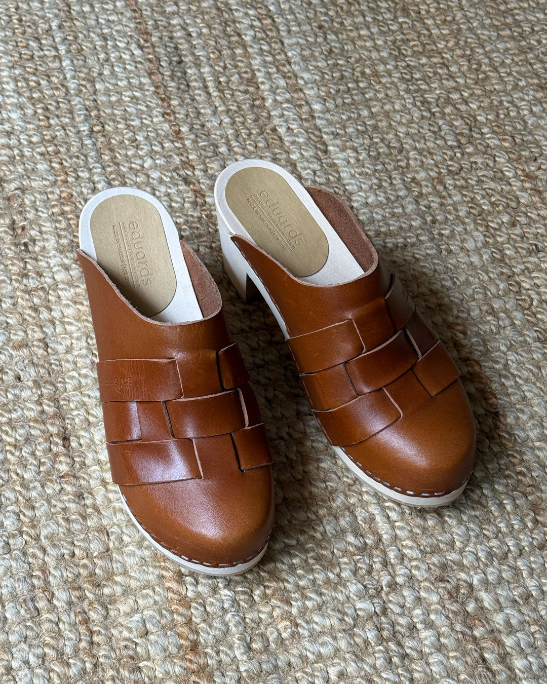 EVERGREENS CLC1 // NÄVER CLOGS HIGH IN COGNAC LEATHER, SIZE 38