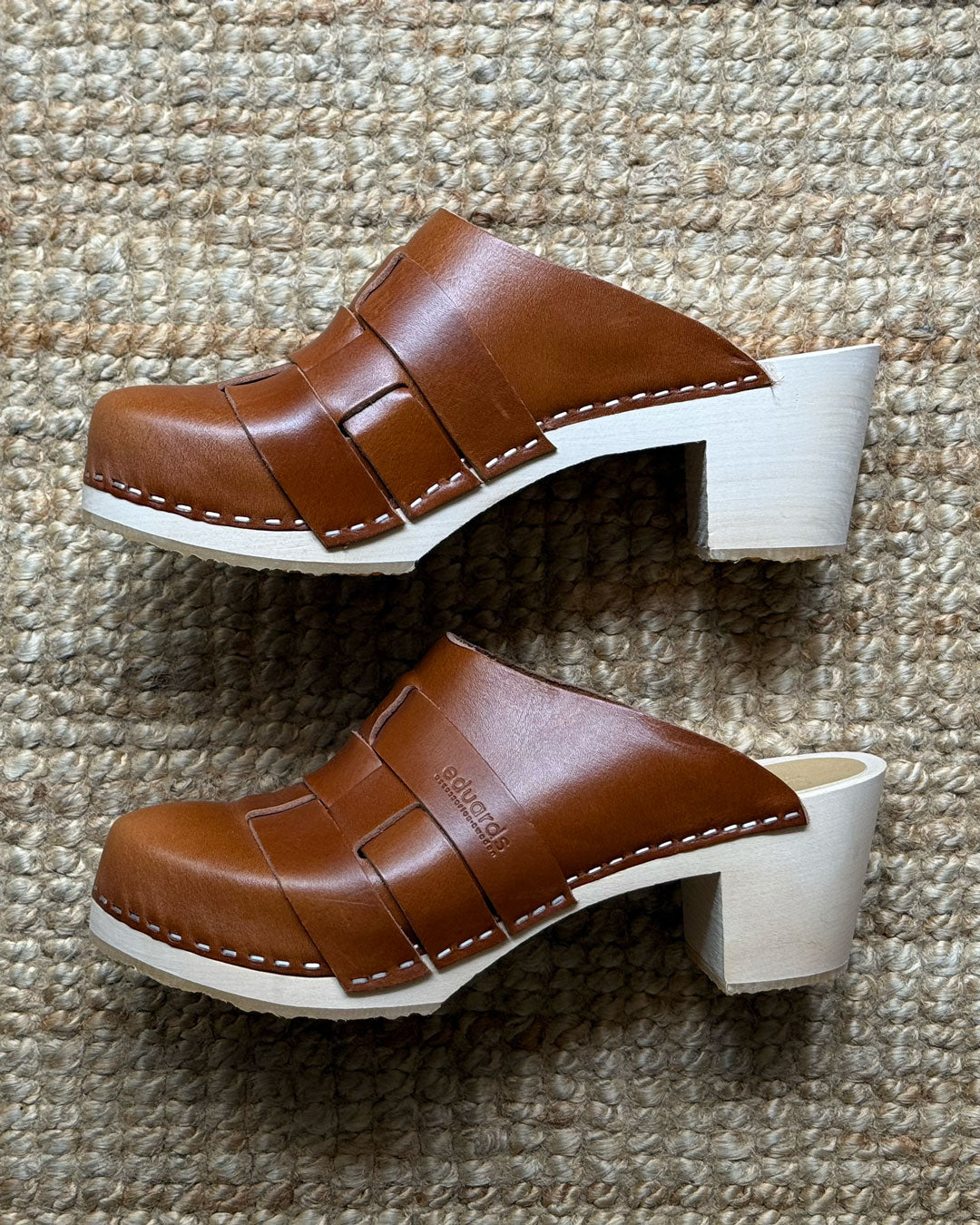 EVERGREENS CLC1 // NÄVER CLOGS HIGH IN COGNAC LEATHER, SIZE 38