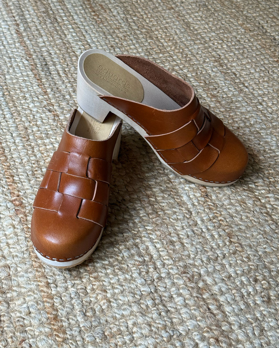 EVERGREENS CLC1 // NÄVER CLOGS HIGH IN COGNAC LEATHER, SIZE 38