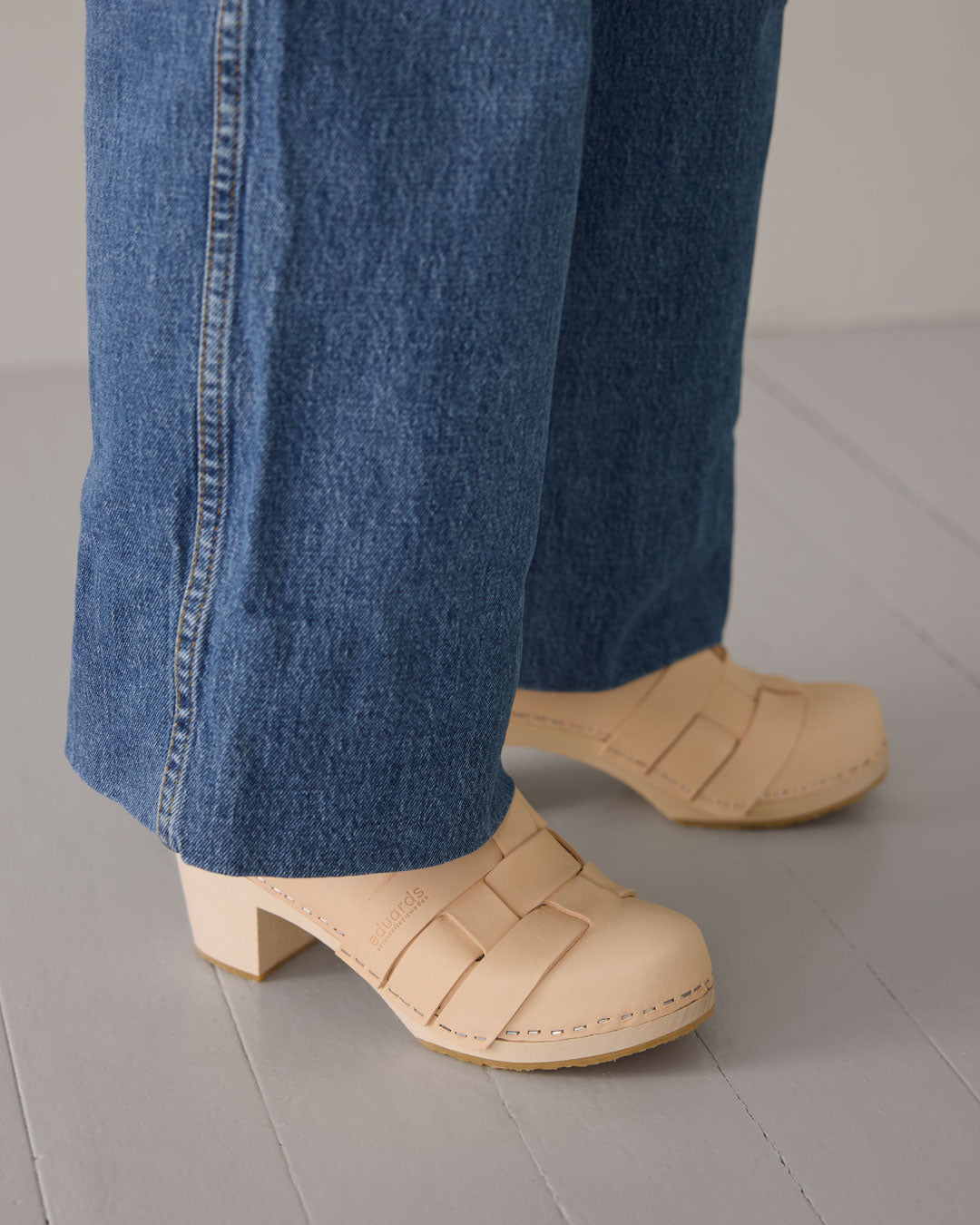 Näver Clog High in Naturleder