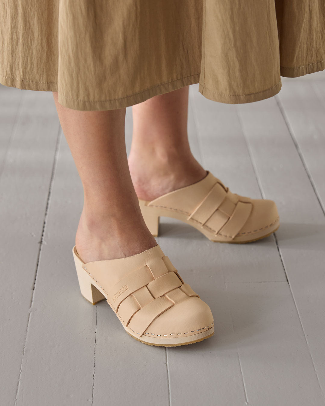 Näver Clog High in Naturleder
