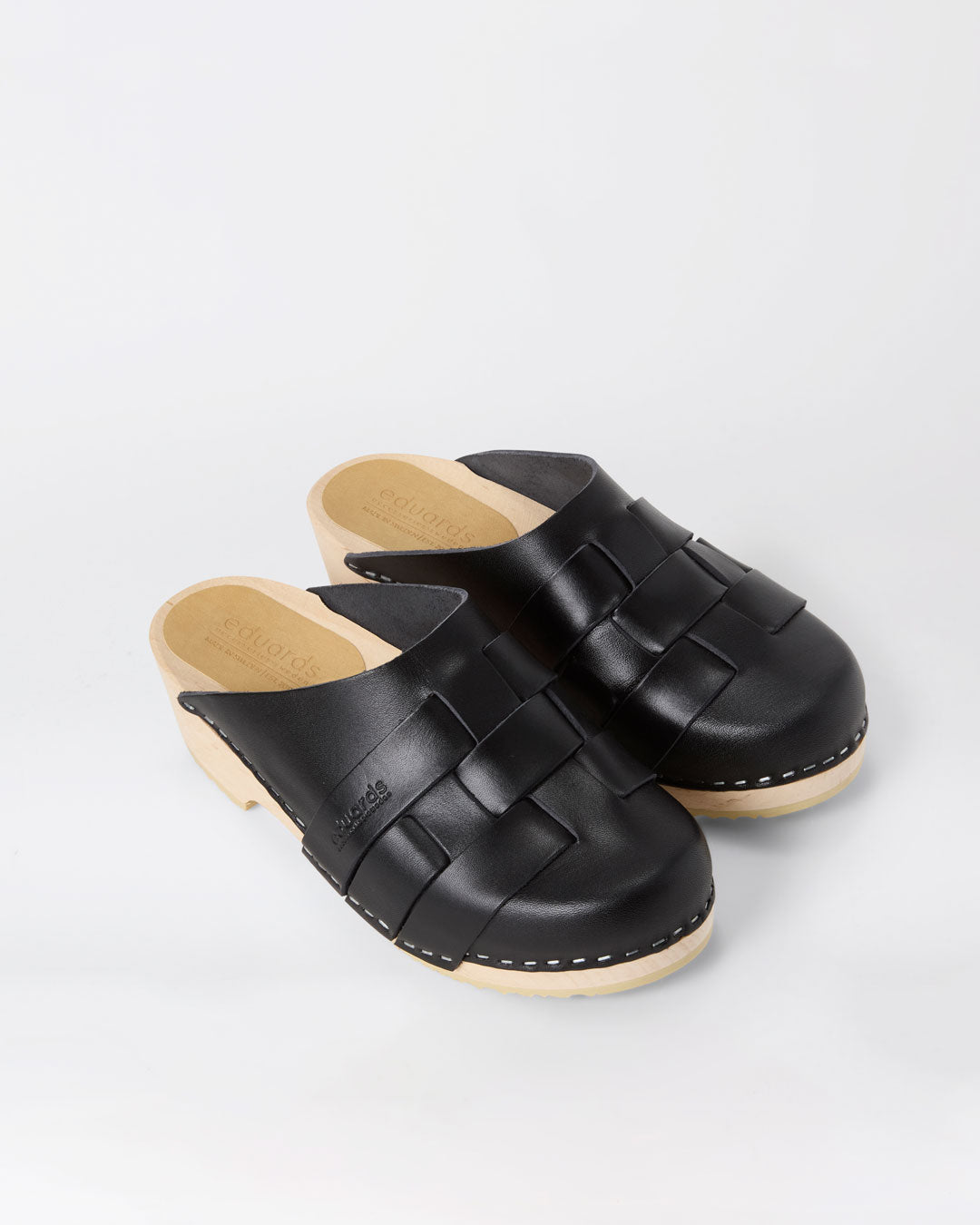 Näver Clog Low i Svart läder