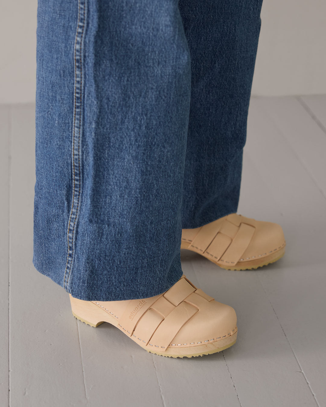 Näver Clog Low in Natural Leather